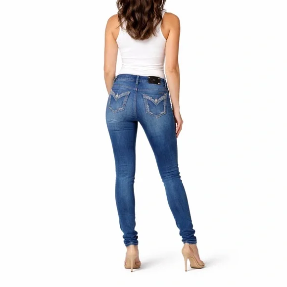 Miss Me Signature Ankle Skinny Jeans 29 Bling Pocket Mid Rise Stretch Y2K - Picture 3 of 10